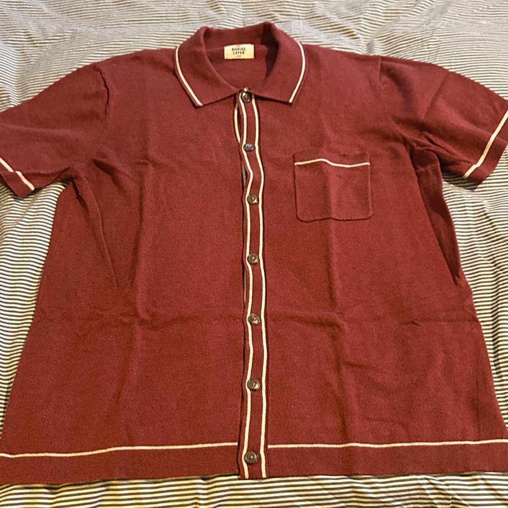 Marine Layer Maroon Casual Button Down Shirt
